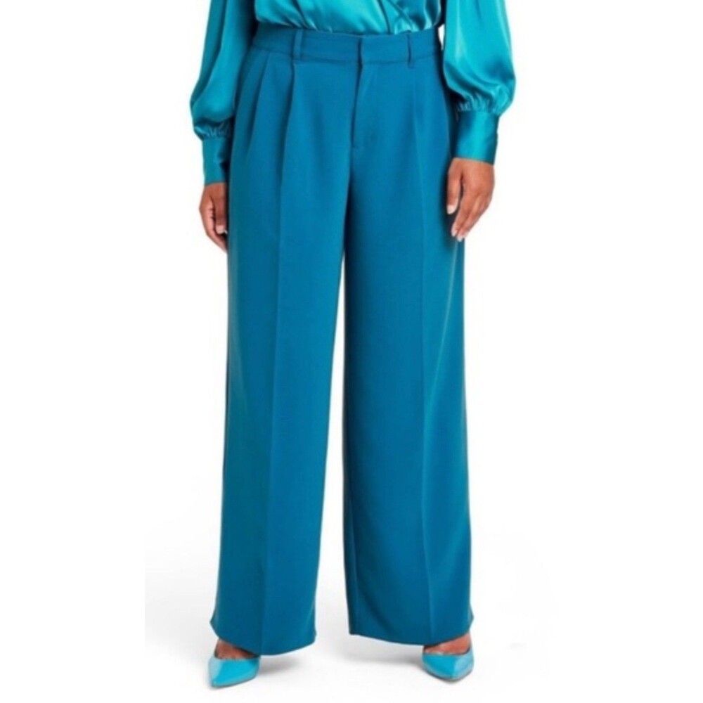SERGIO HUDSON 2x Target Teal Blue High-Waist Wide Leg Trousers Pants (C10)